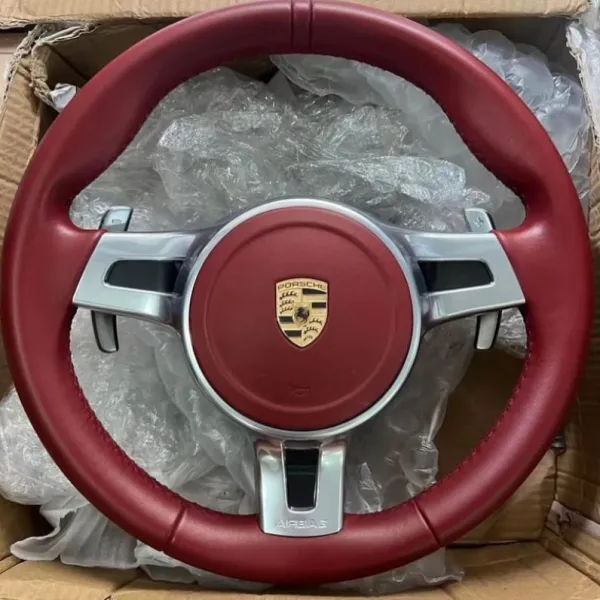 Porsche Red Full Leather steering wheel - Image 2